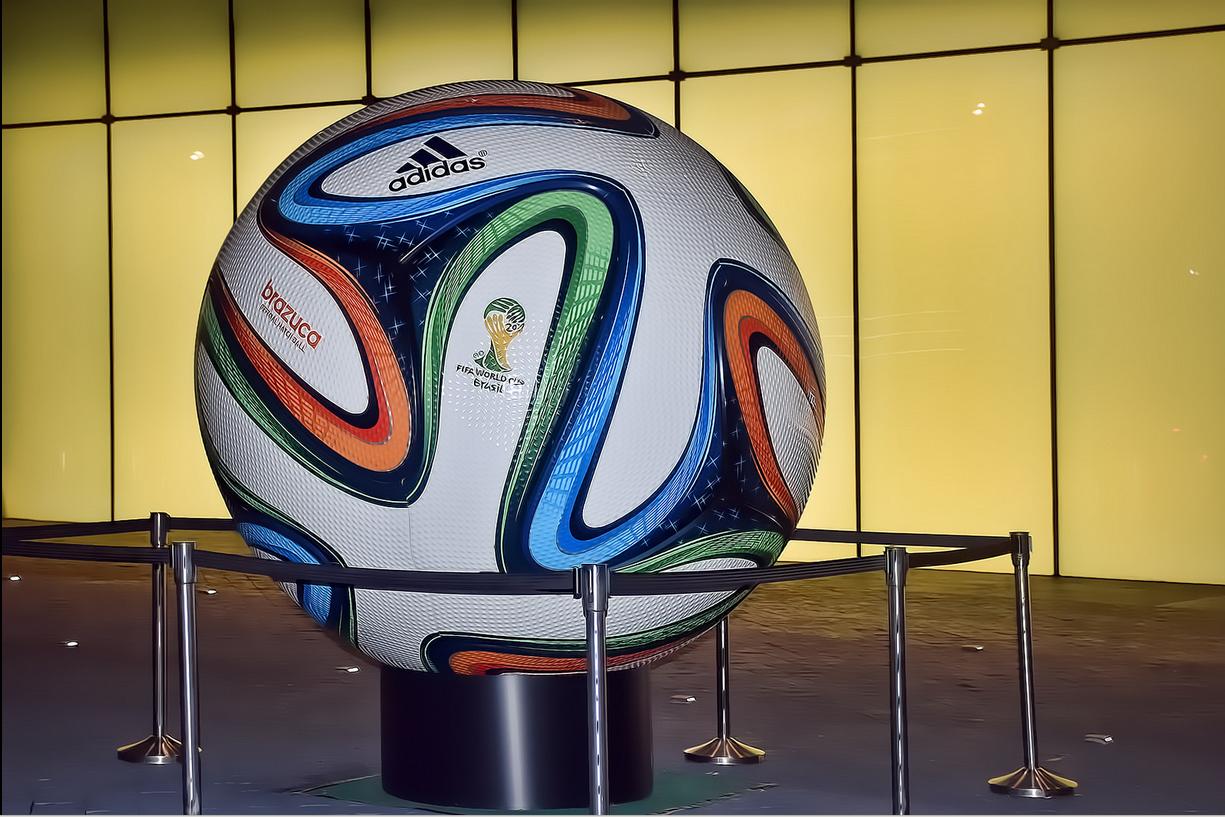 The gigantic replica of Adidas Brazuca, the official match ball of the 2014 FIFA World Cup display at Suntec City Mall.