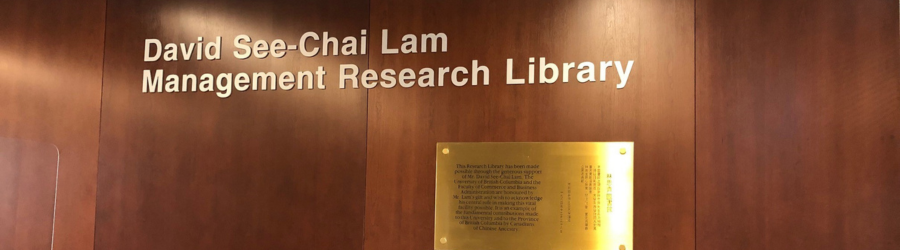 David Lam Library plaque and sign showing, David See-Chai Lam Management Research Library.