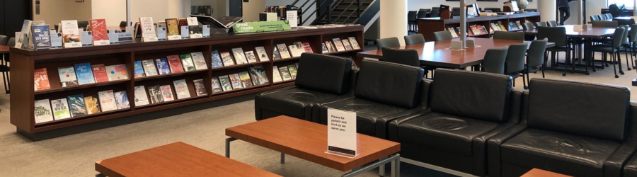 David Lam Library seating and bookshelves.