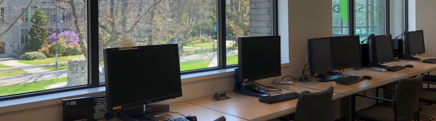 David Lam Library computer workstations facing windows